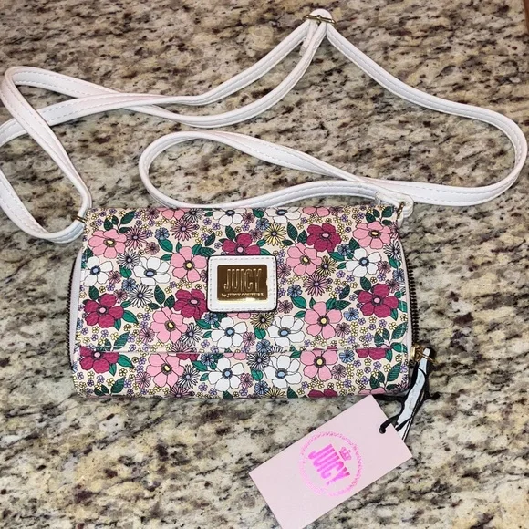 Juicy Couture Multicolor Floral Crossbody Wallet Purse Adjustable Strap New - Picture 2 of 14